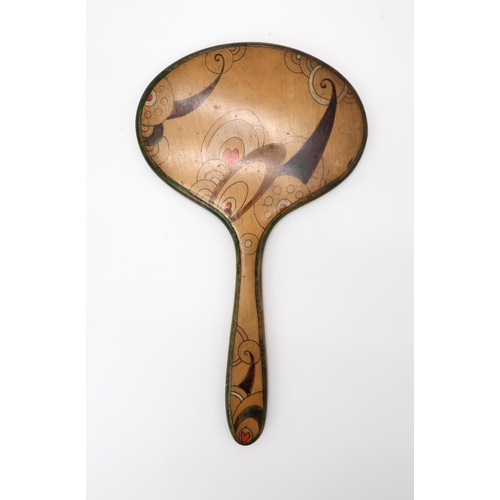 2189 - ELIZABETH MARY WATT (SCOTTISH 1886-1954)An unsigned hand painted wooden hand mirror with geometric d... 