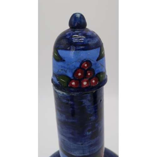 2198 - MARY A RAMSAY FOR STRATHYRE POTTERY GINGER JAR AND COVERthe dark blue ground with painted flower dec... 