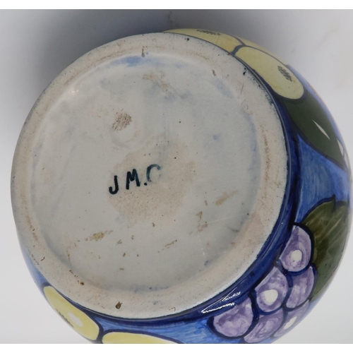 2198 - MARY A RAMSAY FOR STRATHYRE POTTERY GINGER JAR AND COVERthe dark blue ground with painted flower dec... 