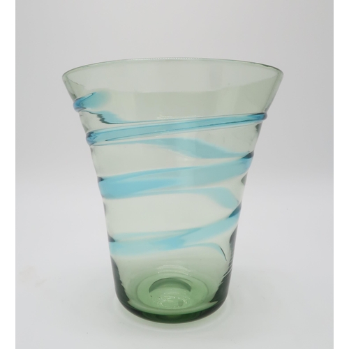 2200 - BARNABY POWELL (1891-1939) FOR WHITEFRIARSA pale blue and green swirl vase, of flaring form, 21cm hi... 