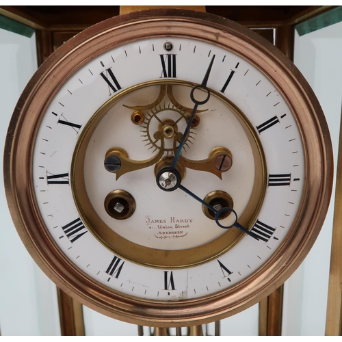 2205 - A LATE 19TH CENTURY FRENCH BRASS AND GLASS MANTEL CLOCKthe white enamel dial with roman numerals and... 