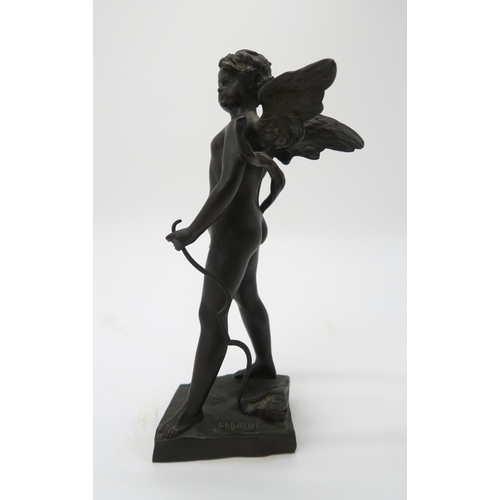 2208 - AFTER JULES JACQUES LABATUT (1851-1935)Cupid,bronze, modelled standing with a bow in hand and an arr... 