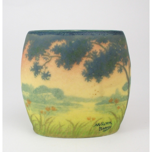 2215 - ALMERIC WALTER (1870-1959) a ceramic vase, painted with a lake scene, signed A. Walter, Nancy t... 