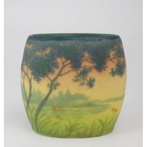 2215 - ALMERIC WALTER (1870-1959) a ceramic vase, painted with a lake scene, signed A. Walter, Nancy t... 