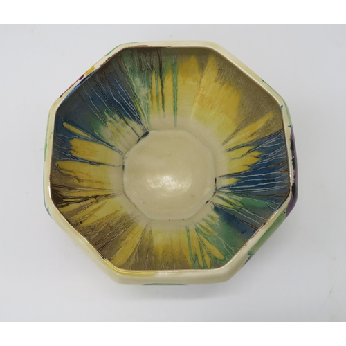 2219 - A CLARICE CLIFF PANSIES PATTERN BOWLof octagonal form, printed and painted marks to base, 14cm diame... 