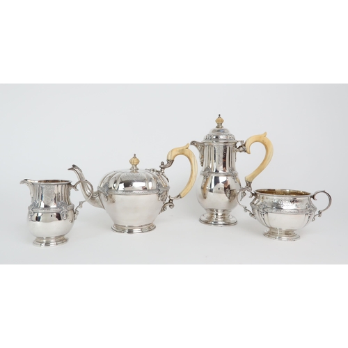 2453 - A MATCHED GEORGE V HEAVY GAUGE FOUR PIECE SILVER TEA SERVICEBy Adie Brothers Ltd, London 1927, the c... 