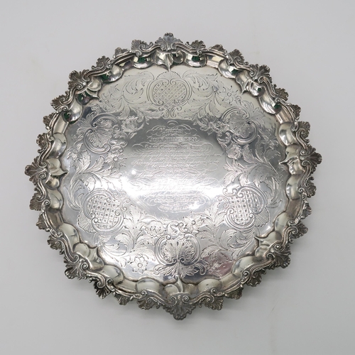 2464 - **WITHDRAWN** A GEORGE III SILVER SALVERprobably by Richard Rugg II, London 1780, of shaped form, wi... 