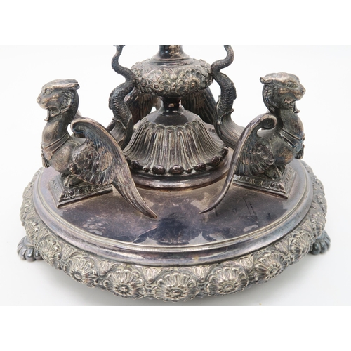 2467 - A VICTORIAN SILVER-PLATED EPERGNEby Thomas Bradbury & Sons, diamond registration mark to base, t... 