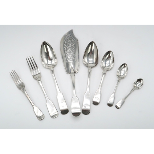 2476 - A COLLECTION OF GEORGIAN AND LATER FLATWAREincluding four table spoons by Mitchell & Russell, Ed... 