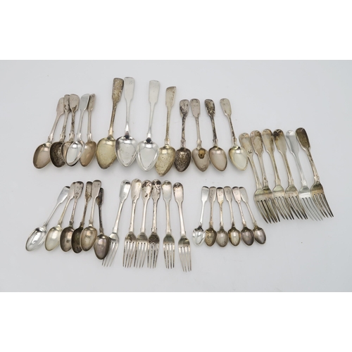 2476 - A COLLECTION OF GEORGIAN AND LATER FLATWAREincluding four table spoons by Mitchell & Russell, Ed... 