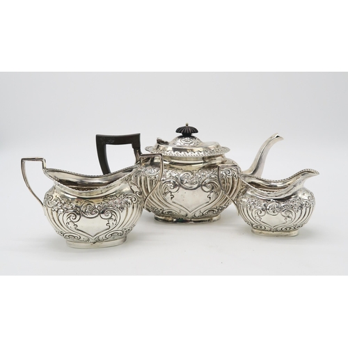 2478 - A LATE VICTORIAN BACHELORS SILVER TEA SERVICEby Jenkins & Timm, Sheffield 1898, of oval form, wi... 