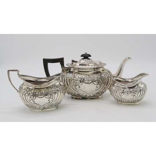 2478 - A LATE VICTORIAN BACHELORS SILVER TEA SERVICEby Jenkins & Timm, Sheffield 1898, of oval form, wi... 