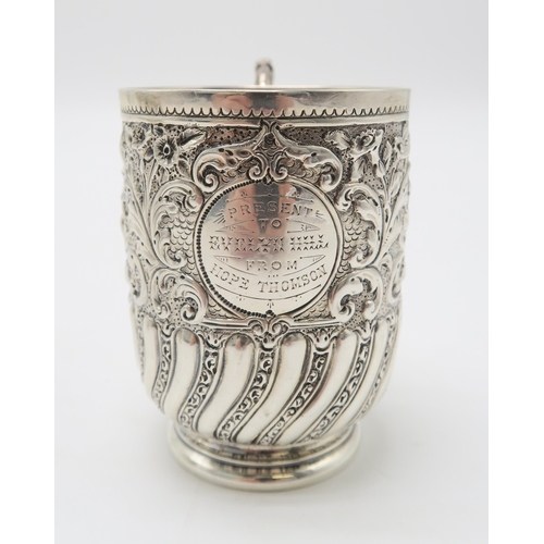 2486 - THREE VICTORIAN SILVER CHRISTENING MUGSone by John Alexander Fettes, Glasgow 1898, the body half flu... 