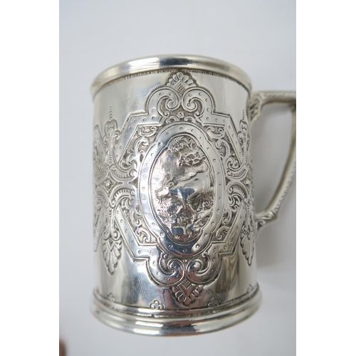 2486 - THREE VICTORIAN SILVER CHRISTENING MUGSone by John Alexander Fettes, Glasgow 1898, the body half flu... 