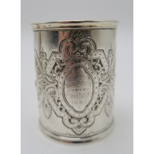 2486 - THREE VICTORIAN SILVER CHRISTENING MUGSone by John Alexander Fettes, Glasgow 1898, the body half flu... 