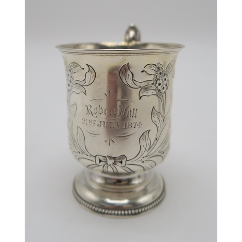 2486 - THREE VICTORIAN SILVER CHRISTENING MUGSone by John Alexander Fettes, Glasgow 1898, the body half flu... 