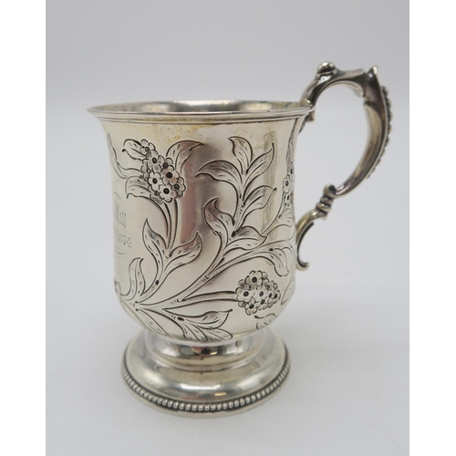 2486 - THREE VICTORIAN SILVER CHRISTENING MUGSone by John Alexander Fettes, Glasgow 1898, the body half flu... 