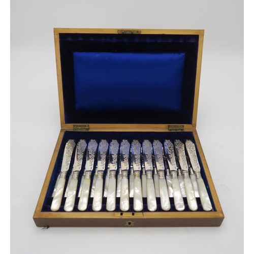 2489 - A CASED SET OF EDWARDIAN SILVER MOTHER OF PEARL FISH KNIVES AND FORKSthe blades by Fenton Brothers, ... 