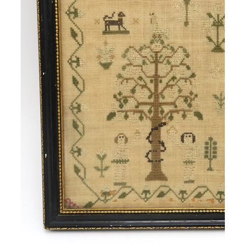 2551A - A GEORGE IV NEEDLEWORK SAMPLERWorked by Sarah Heaton, Aged 10 Years and dated 1828, the field twice ... 