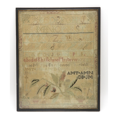 2551A - A GEORGE IV NEEDLEWORK SAMPLERWorked by Sarah Heaton, Aged 10 Years and dated 1828, the field twice ... 