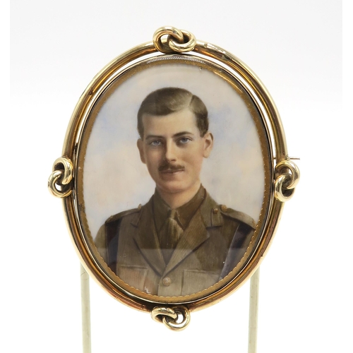 2553 - AN EARLY-20TH CENTURY PORTRAIT MINIATUREThe subject, a young man in military uniform, sporting a mou... 