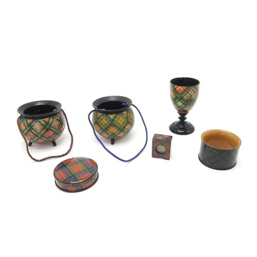 2554 - A COLLECTION OF MAUCHLINE, TARTAN AND TUNBRIDGE WARESThe Mauchline ware comprising spherical string ... 