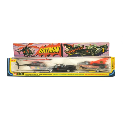 2559A - A BOXED CORGI 40 BATMAN: BATMOBILE, BATBOAT AND BATCOPTER SETTogether with an also boxed 925 Batcopt... 