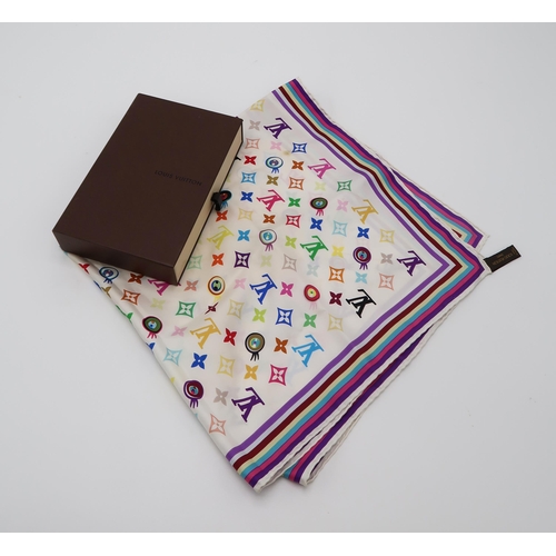 2588 - A LOUIS VUITTON X TAKASHI MURAKAMI M71917 EYE LOVE MONOGRAM SILK SCARF67 x 67cm, with original recei... 