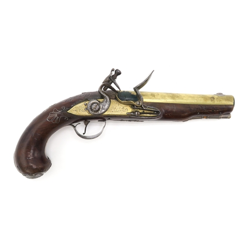 2619 - A SILVER INLAID AND MOUNTED FLINTLOCK PISTOL BY WILLIAM WEEKES, LONDONThe maker's name engraved to b... 