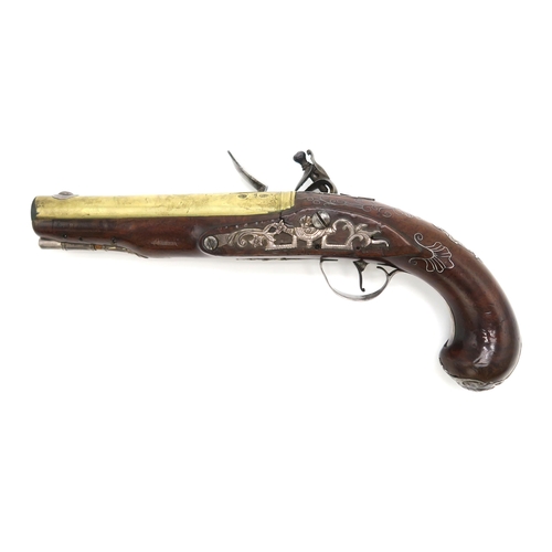 2619 - A SILVER INLAID AND MOUNTED FLINTLOCK PISTOL BY WILLIAM WEEKES, LONDONThe maker's name engraved to b... 