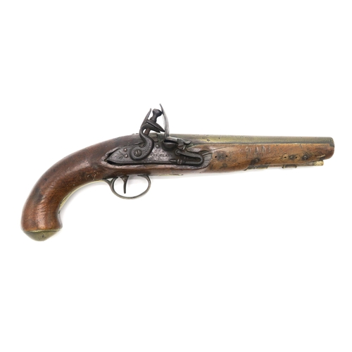 2623 - AN EARLY-19th CENTURY FLINTLOCK PISTOL BY R.S. CLARKThe cylindrical brass barrel engraved 