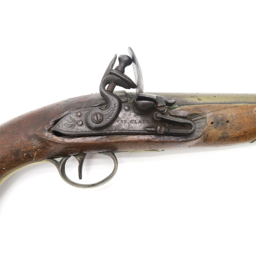 2623 - AN EARLY-19th CENTURY FLINTLOCK PISTOL BY R.S. CLARKThe cylindrical brass barrel engraved 