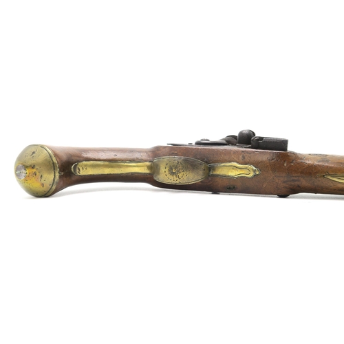 2623 - AN EARLY-19th CENTURY FLINTLOCK PISTOL BY R.S. CLARKThe cylindrical brass barrel engraved 