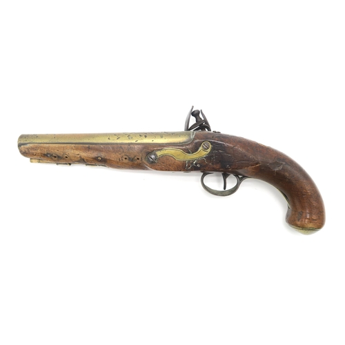 2623 - AN EARLY-19th CENTURY FLINTLOCK PISTOL BY R.S. CLARKThe cylindrical brass barrel engraved 