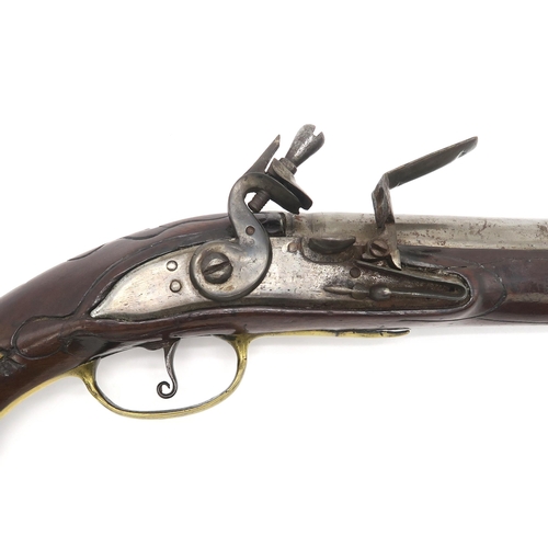 2625 - A FLINTLOCK DRAGOON PISTOL, APPARENTLY BY FARMER Mid to late-18th century, the maker's name near to ... 