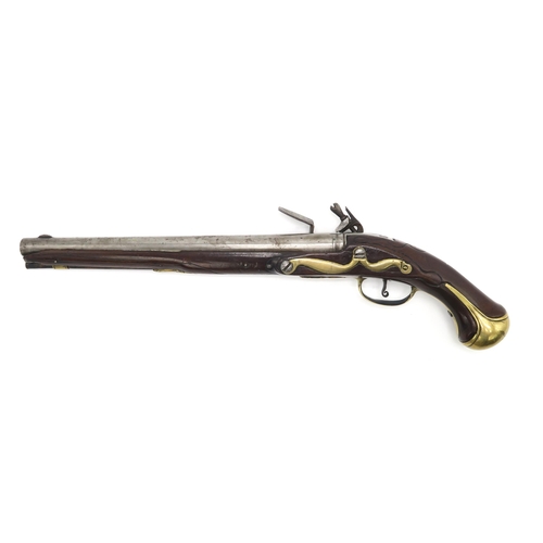 2625 - A FLINTLOCK DRAGOON PISTOL, APPARENTLY BY FARMER Mid to late-18th century, the maker's name near to ... 