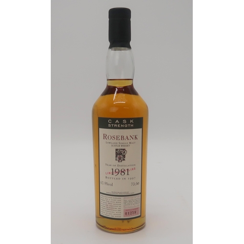 2652 - ROSEBANK 1981 SINGLE MALT LOWLAND SCOTCH WHISKYThis limited bottling number 01258 natural cask stren... 