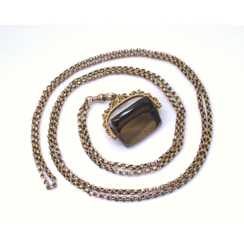 2710 - A LARGE FOB SEAL & GUARD CHAINthe fob seal is set with a substantial smoky quartz spinner of app... 