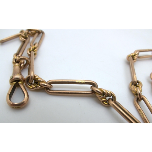 2712 - A 9CT FANCY ROSE GOLD FOB CHAINhallmarked to every link 9.375, to the long and knot links, 'T' bar a... 