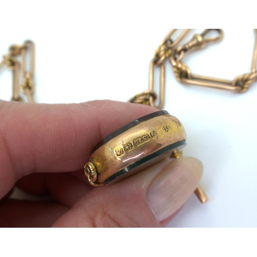 2712 - A 9CT FANCY ROSE GOLD FOB CHAINhallmarked to every link 9.375, to the long and knot links, 'T' bar a... 