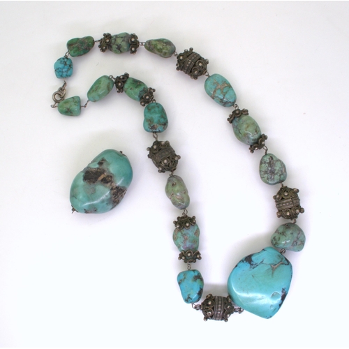 2731 - EGYPTIAN TURQUOISE JEWELSthe necklace with white metal beads with granulation detail, largest bead t... 