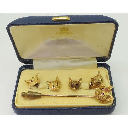 2739 - FOX & CUBS CUFFLINKS AND PINretailed by Mappin & Webb, the double-sided fox cub cufflinks ar... 