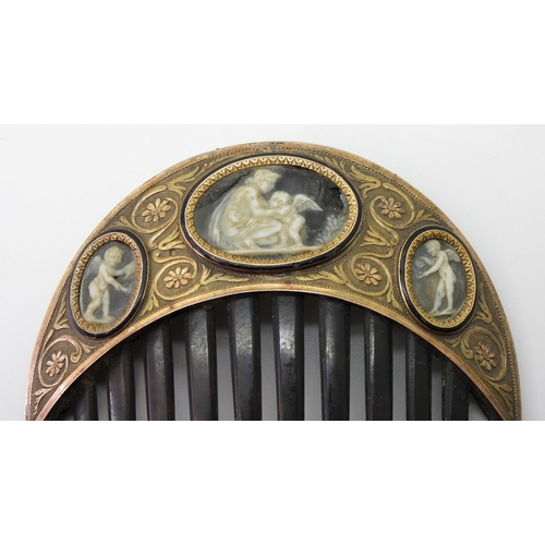 2741 - A FRENCH CAMEO HAIR COMBwith the French 1798-1809 silver hallmarks of the Cockerel, makers mark JA. ... 