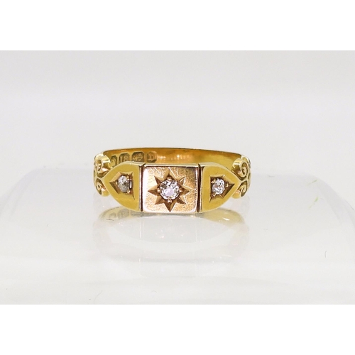 2839 - AN 18CT GOLD VICTORIAN DIAMOND RINGwith Birmingham hallmarks for 1895, the central diamond is star s... 