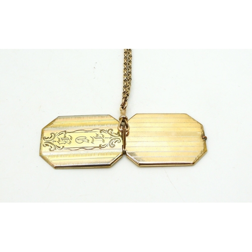 2848 - A 9CT GOLD GUARD CHAIN & LOCKETthe guard chain has attached tag stamped 9c, and stamped 9ct to t... 