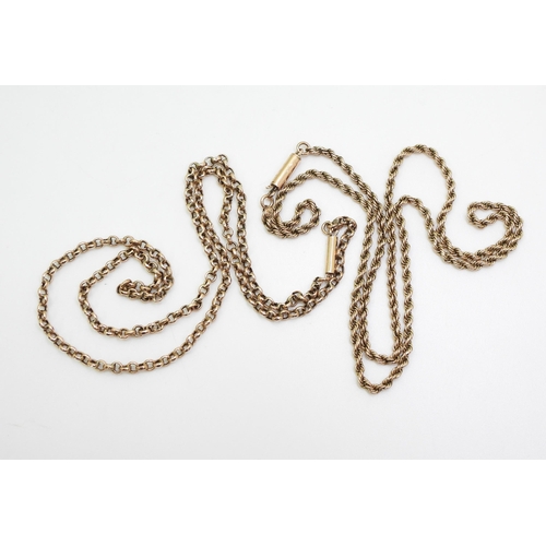 2850 - TWO VINTAGE CHAINSa 9ct rope chain with soldered on '9c' tag, length 44cm, and a 9ct belcher chain w... 