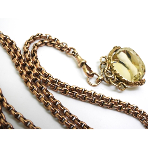 2851 - A 9CT GOLD GUARD CHAIN & FOBthe guard chain in classic facet cut belcher style with '9c' soldere... 