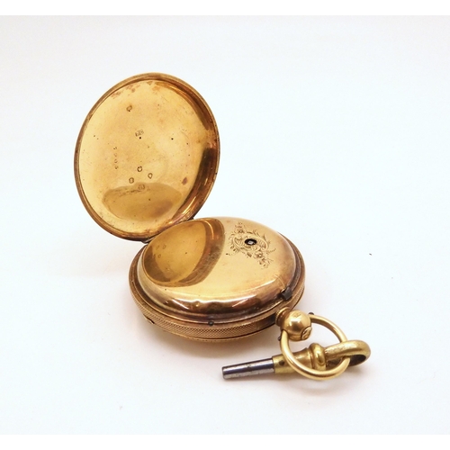 2911 - AN OPEN FACE POCKET WATCHin 18ct gold bearing London hallmarks for 1859. the gold coloured dial with... 