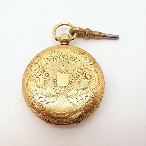 2911 - AN OPEN FACE POCKET WATCHin 18ct gold bearing London hallmarks for 1859. the gold coloured dial with... 