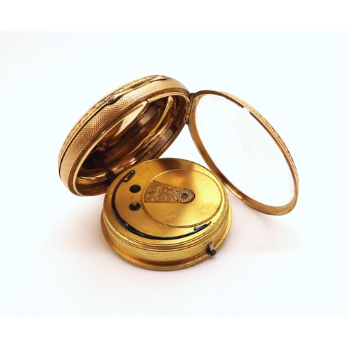 2911 - AN OPEN FACE POCKET WATCHin 18ct gold bearing London hallmarks for 1859. the gold coloured dial with... 